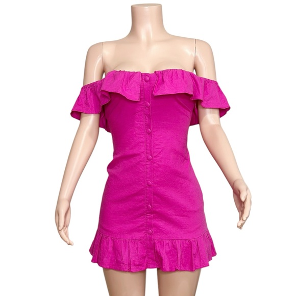LOVERS + FRIENDS Elsie Off-Shoulder Linen Blend Mini Dress, Magenta, XS - Picture 7 of 12